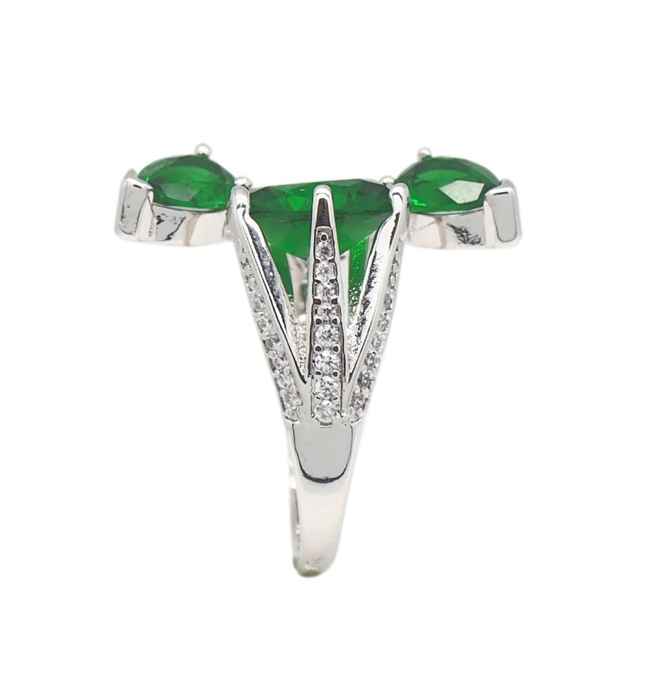 Bague Fantaisie Vintage En émail Vert - Bijou Ancien Avec Usure Du Temps - Occasion